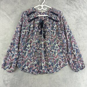 Daniel Rainn Blouse Womens Large Paisley Boho Top Blue Red Long Sleeve Polyester